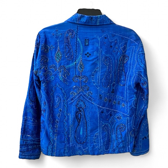 Vintage CHICO’S Embellished Blue Silk Beaded Jacket Size 0 (Sz 4) EUC - Picture 7 of 10